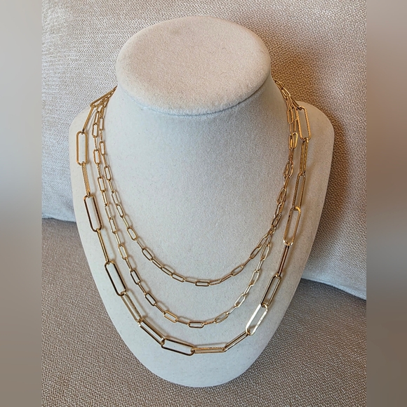 Estate Jewelry - Gold Tone Layered Paperclip Chain Necklace Adjustable